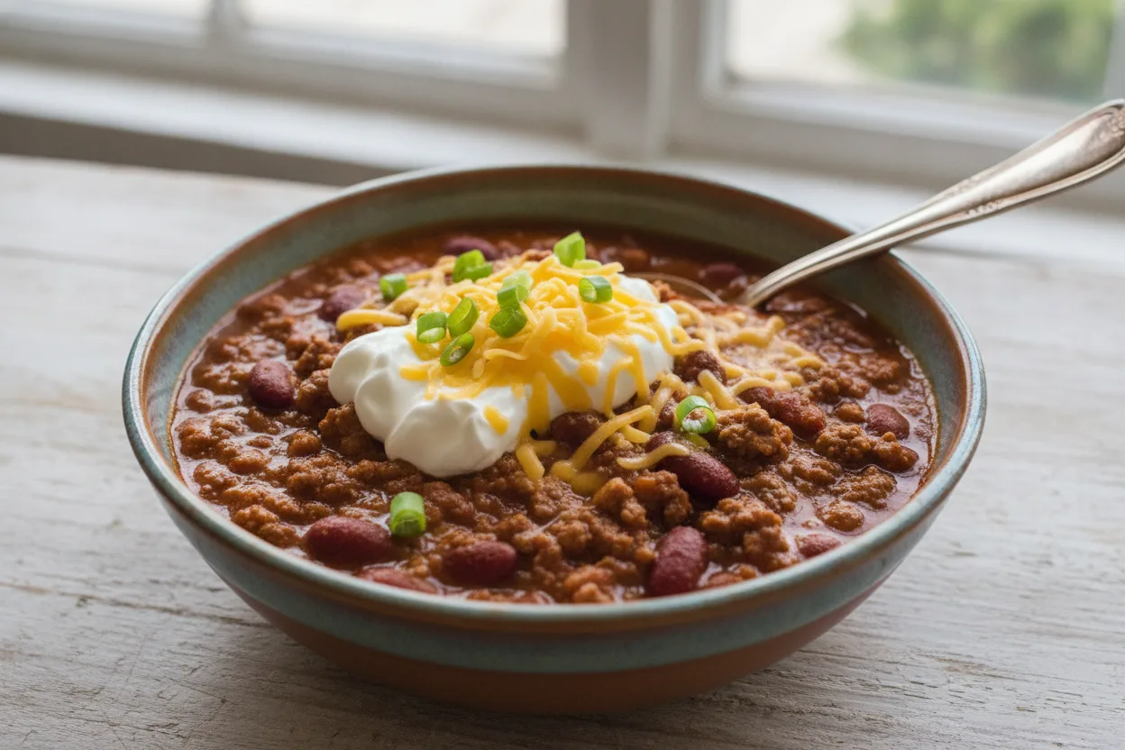 Weeknight Beef Chili — a slow cooker american recipe with about 7g of fiber