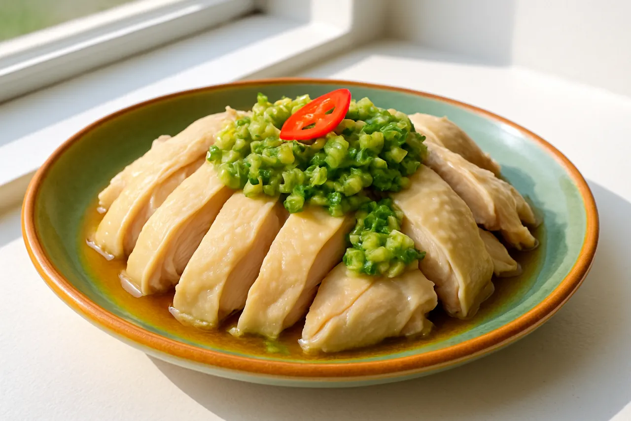 Bai Qie Ji (White Cut Chicken) — a high-protein chicken chinese recipe with about 1g of fiber