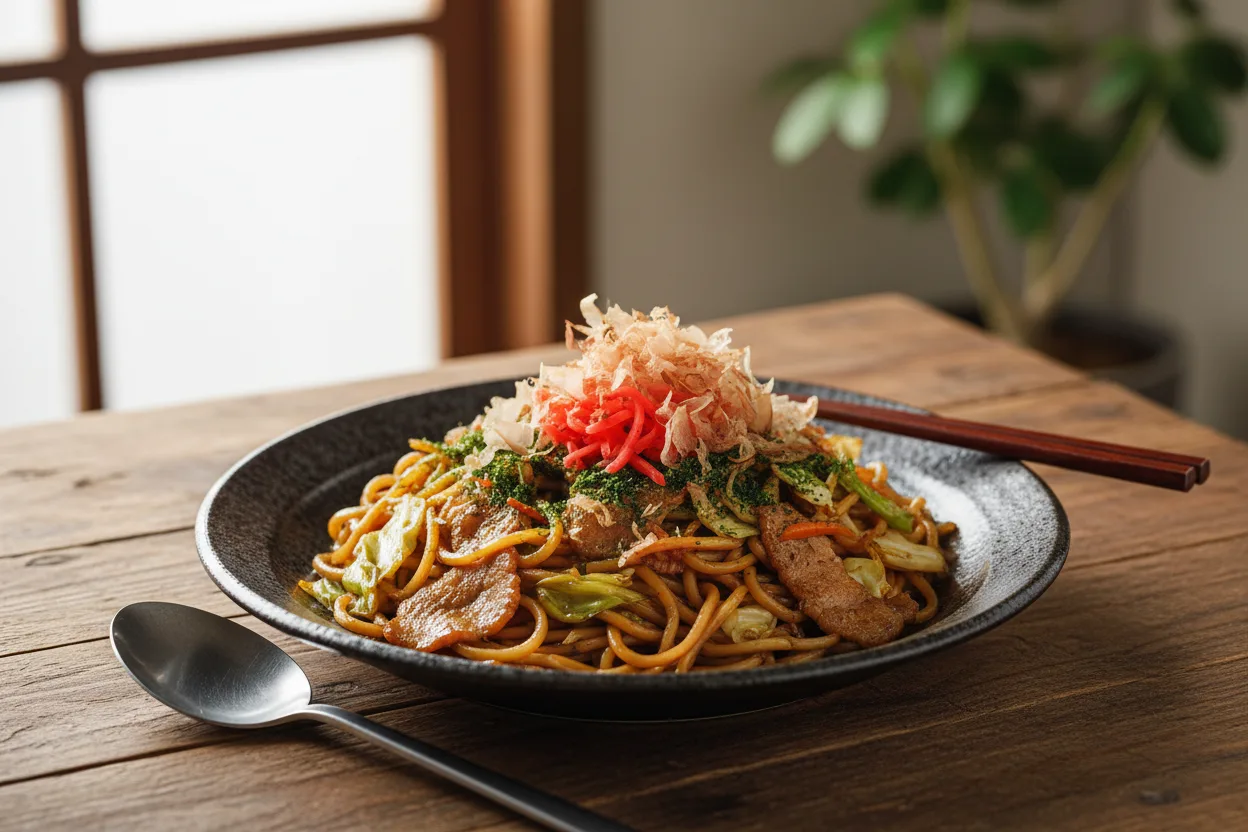 Yakisoba — Japanese recipe, finished and plated