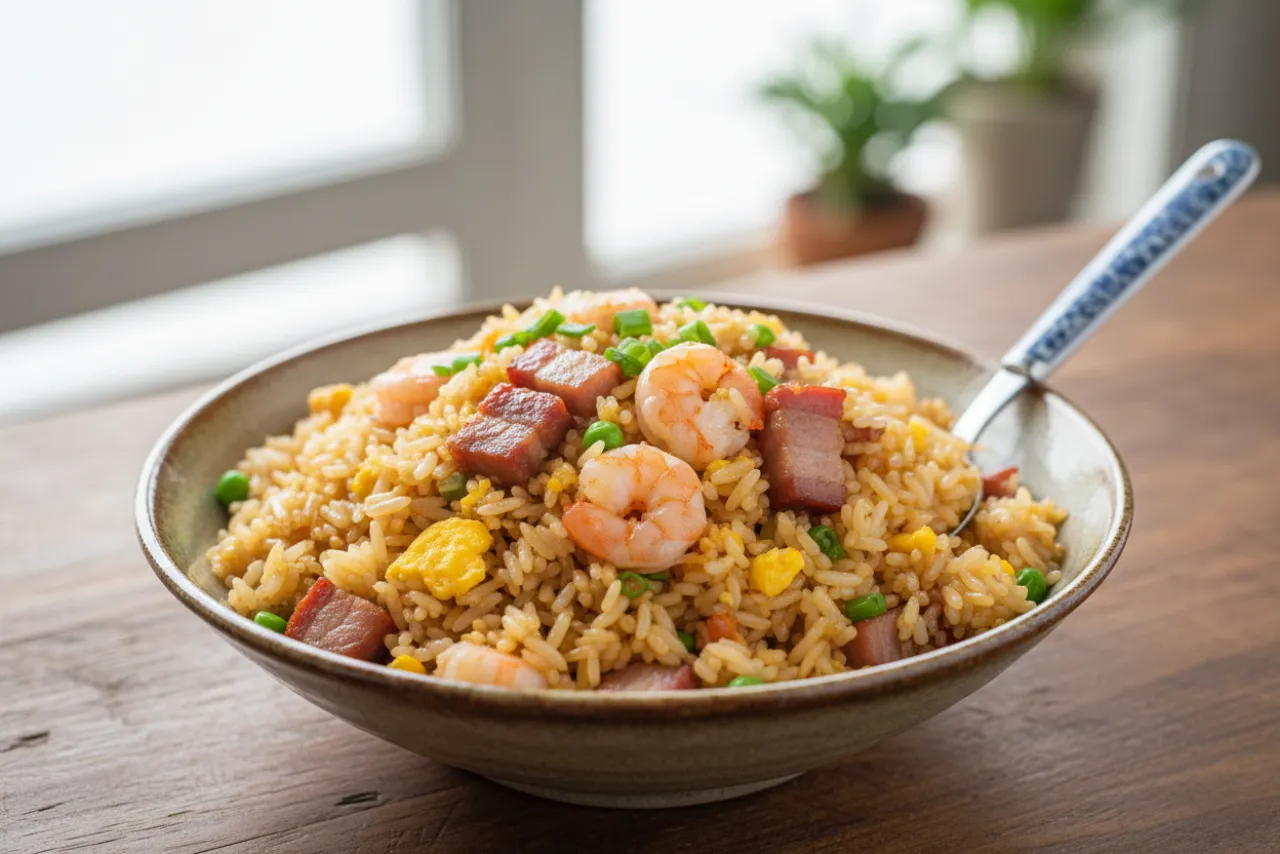 Yangzhou Fried Rice — a easy high-protein dinner chinese recipe with about 2g of fiber