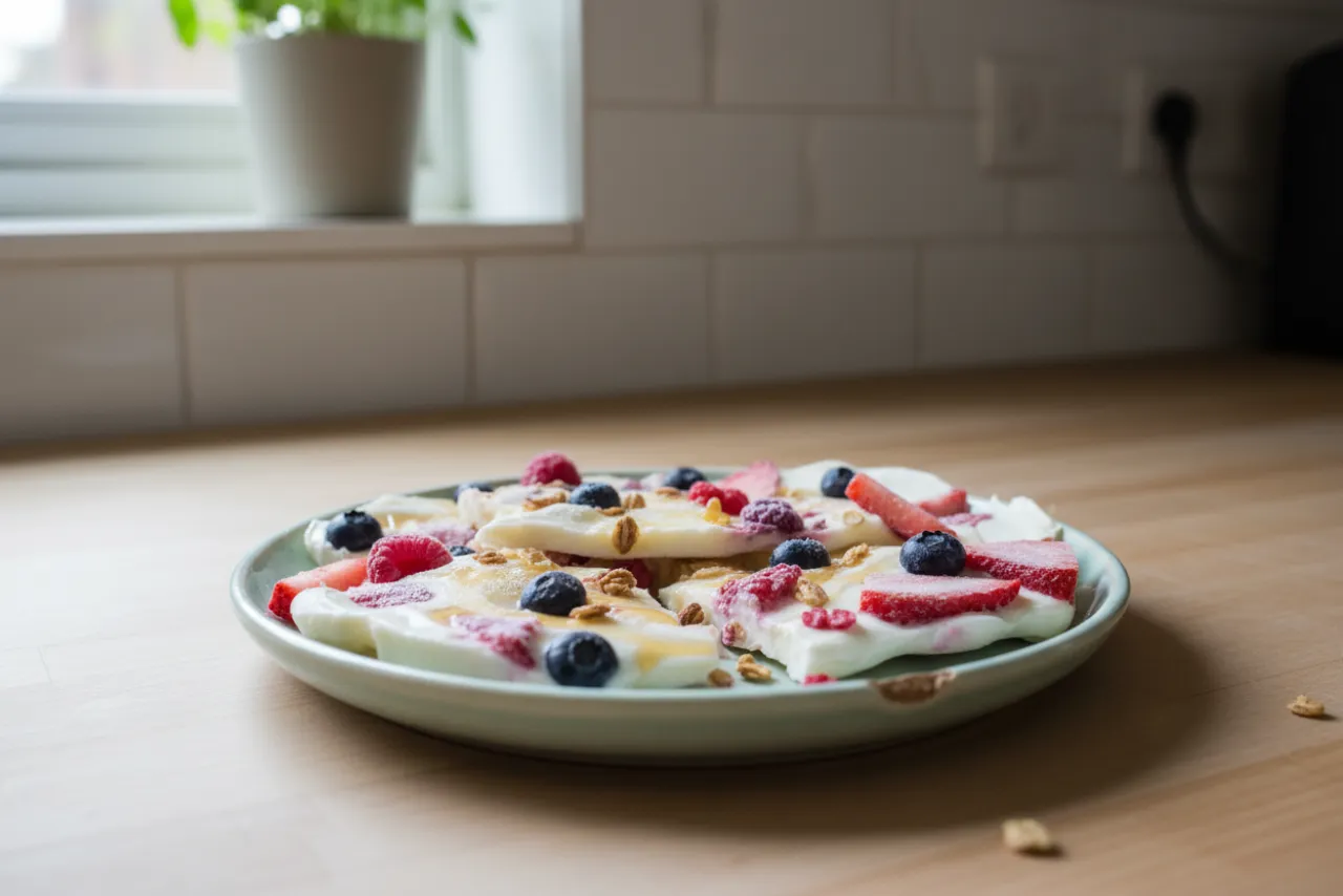 Frozen Yogurt Bark — American recipe, finished and plated