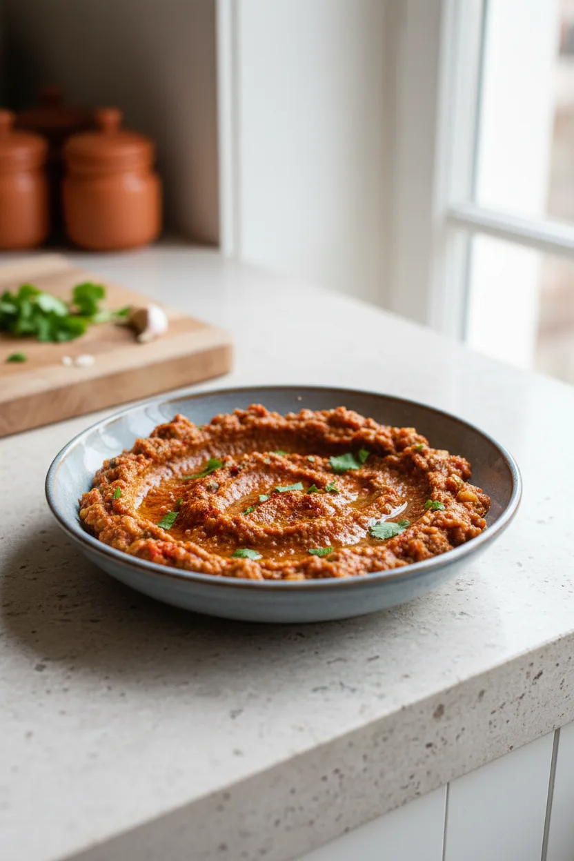 Zaalouk — Mediterranean recipe, finished and plated